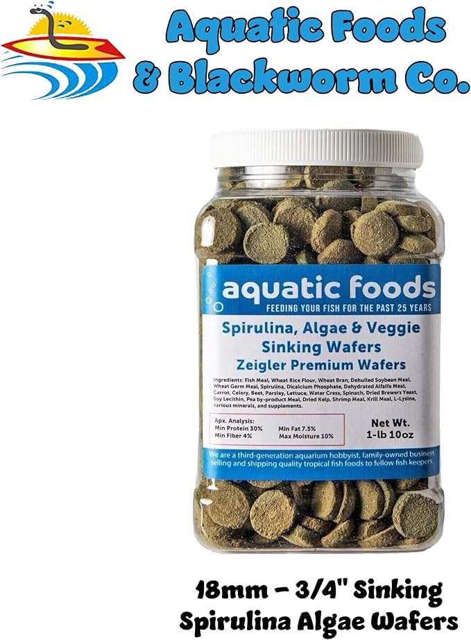 18mm - 3/4" Wafers of Spirulina, Algae, Veggies, Sinking Wafers for Bottom Fish, Shrimp, Snails, Crabs, Crayfish, All Tropical Fish, Zeigler Wafer…1-lb & 10oz Med Jar