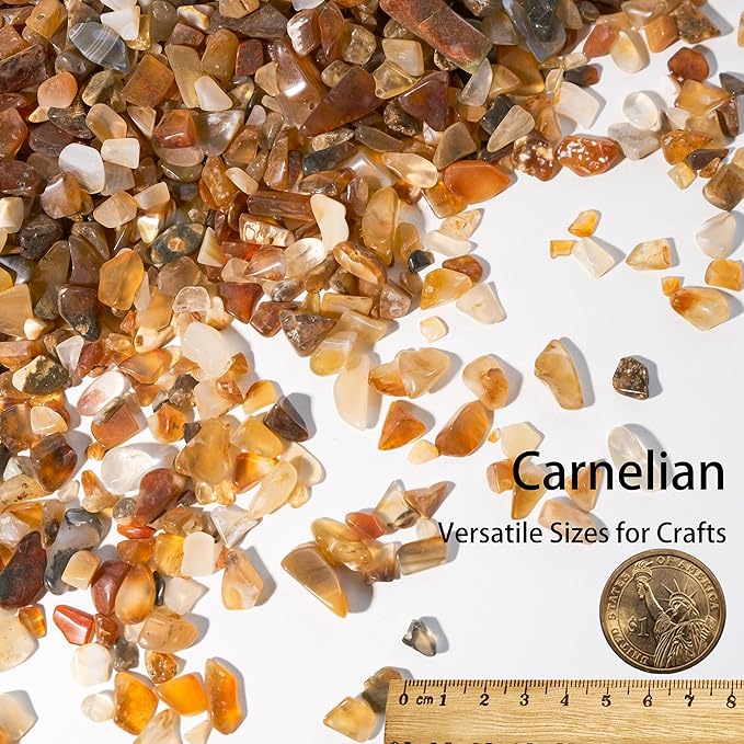 Carnelian Crystal Chips 1lb (1200+ Pieces) – 5-8mm Natural Orange-Red Gemstones for Healing, Motivation, Abundance, Creativity & Spiritual Gifts – Stone of Vitality & Confidence