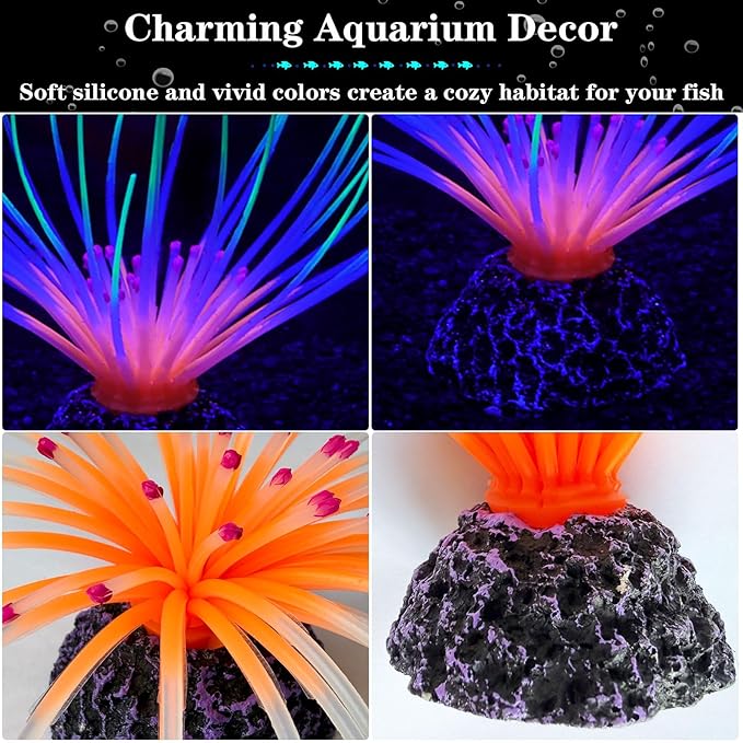 Glowing Effect Aquarium Fish Tank Decorations, Silicone Artificial Aquarium Plants Ornament Glow in the Dark, Small Fish Tank Decor Accessories for Aquarium Landscaping(Green)