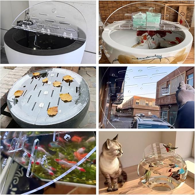 LZMZMQ Round Acrylic Plate Fish Tank Cover, Folding Flip-top Aquarium Anti-Jumping Lid with Hole, Profect Fish from Jumping Out Protect Cat(45cm/18in)