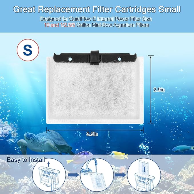 10 Packs Small Aquarium Filters Cartridges for Filter Size 10 and 1/2.5/5 Gallon Mini-Bow Aquarium Filters