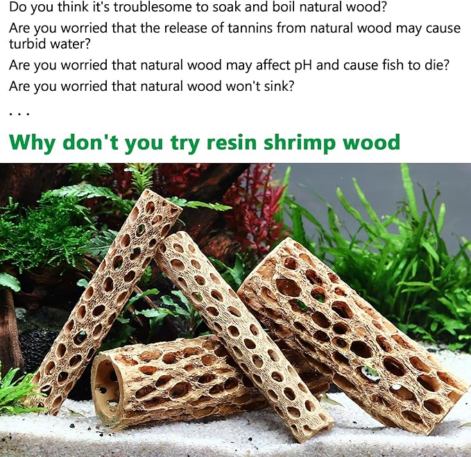 6“ Resin Cholla Wood Aquarium Décor Wood- Realistic Shrimp Hideout & Climbing Toy (6" L×1”Dia, 2pcs)