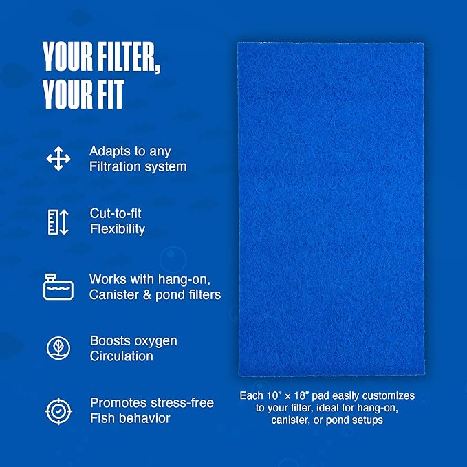 Penn-Plax Cascade Poly Fiber Plus Aquarium Filter Media Pad - Flexible Cut-To-Fit for Freshwater, Saltwater Tanks & Ponds - Works with All Filter Types - Captures Fine & Coarse Debris - 10 x 18 Inches