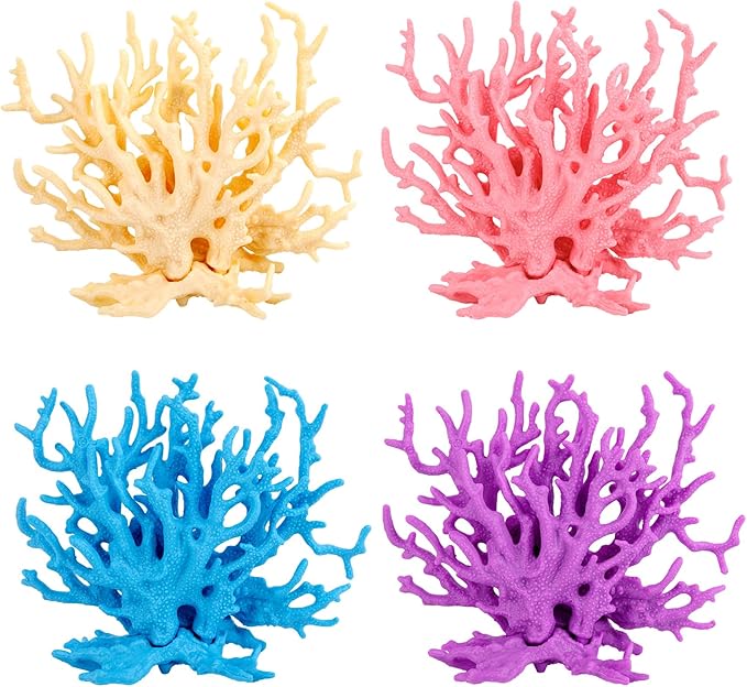 Framendino, 4 Pack Artificial Aquarium Coral Decor Plastic Faux Reef Decorative Cute Fish Tank Decorations