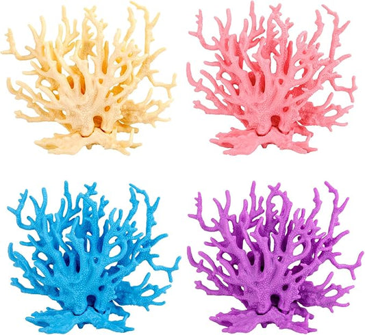 Framendino, 4 Pack Artificial Aquarium Coral Decor Plastic Faux Reef Decorative Cute Fish Tank Decorations