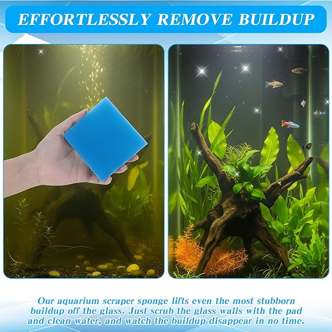 6PCS Aquarium Glass Cleaner Sponge, Non-Scratch Fish Tank Cleaning Sponge Fish Tank Walls Cleaner Tools for Aquarium Glasses 3.2×3.2×1 in