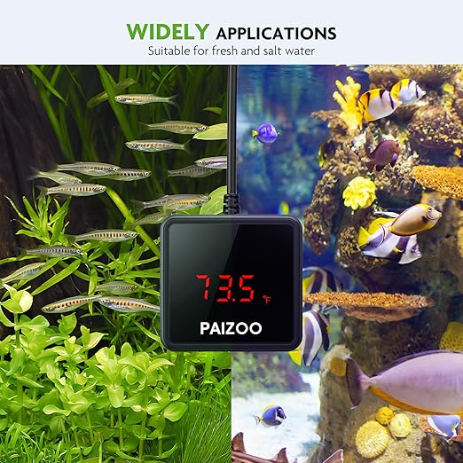 PAIZOO Aquarium Thermometer, LED Digital Thermometer for Fish Tank with USB Power, Highly Accurate Waterproof Temperature Gauge with Suction Cup and 6.5ft Power Cord for Saltwater and Freshwater