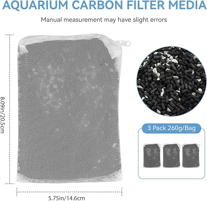 8 Oz Pro-C Mixed Aquarium Canister Filter Media Bag Compatible with Penn-Plax Cascade, Canister Filter Carbon Media for Remove Odors & Clear Water, Fish Tank Carbon Filter, 3 Pack (260g/bag)