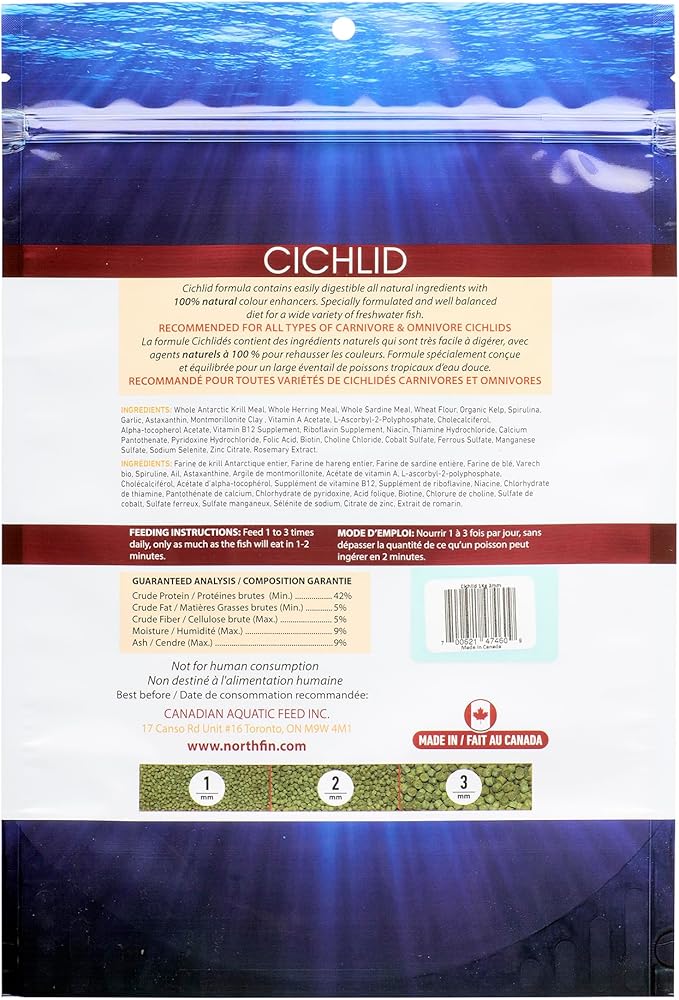 Northfin Cichlid Formula Fish Food – Slow Sinking Pellets for Cichlids (2mm, 1kg) | Premium High-Protein, All-Natural Cichlid Diet to Enhance Color & Growth – No Fillers, No Hormones, Made in Canada