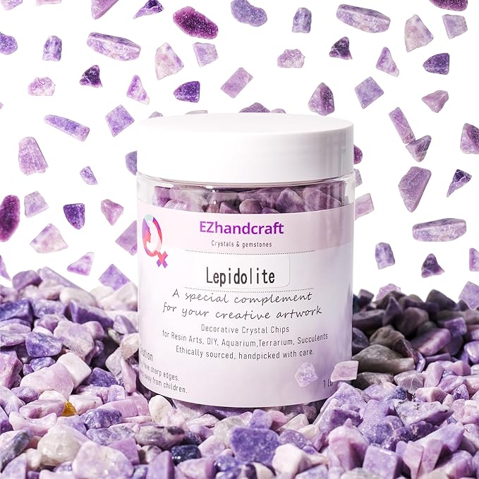 Lepidolite Crystal Chips 1lb (600+ Pieces) – 8-15mm Natural Purple Mica Stones for Anxiety Relief, Jewelry Making, Meditation, Emotional Healing & Spiritual Gifts – Stone of Balance & Transition