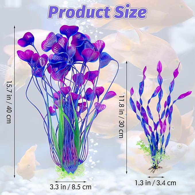 Hamiledyi Artificial Aquarium Plants Fish Tank Decorations, Soft Plastic Green Water Grass for Fish Habitat, Realistic Underwater Décor, Safe for Fish, 2-Pack