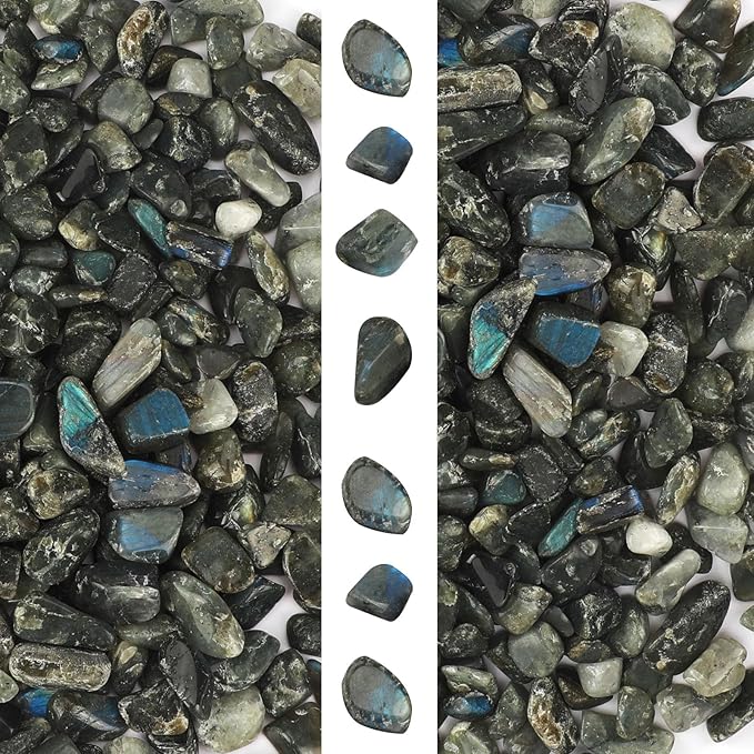 gemshan 2lb/910g Labradorite Stone Chips Crushed Irregular Rock for Fish Tank Aquarium Gravel Flowerpot Decoration