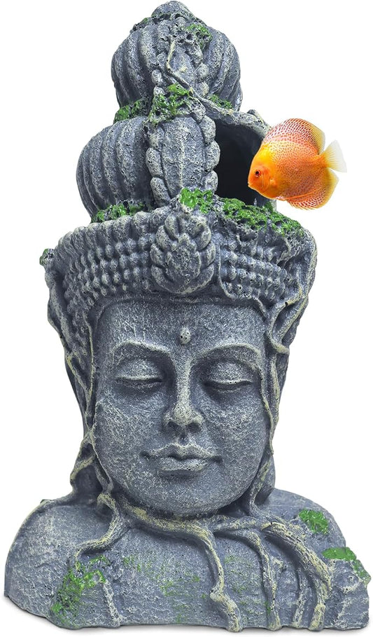 Hamiledyi Buddha Head Statue Aquarium Decorations Resin Fish Hideout Betta Cave for Large Fish Tank Ornaments Betta Sleep Rest Hide Play Breed(Small Size)