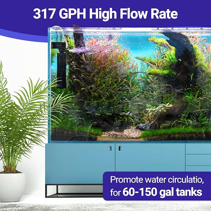 Yaubay 25W Aquarium Internal Filter for 75-150 Gallon Tanks, Power Biochemical Sponge Fish Turtle Tank Filter with Aeration System, Silent Submersible Filters, 317 GPH