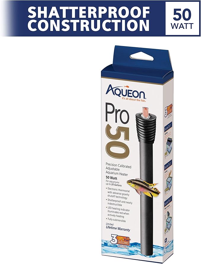 Aqueon Adjustable PRO Aquarium Heater Up to 20 Gallons, 50 Watts