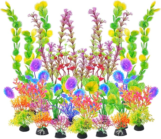 AQUANEAT Artificial Aquarium Plants, Fish Tank Plastic Decorations, Multiple Colors Small Accessories, 25pcs
