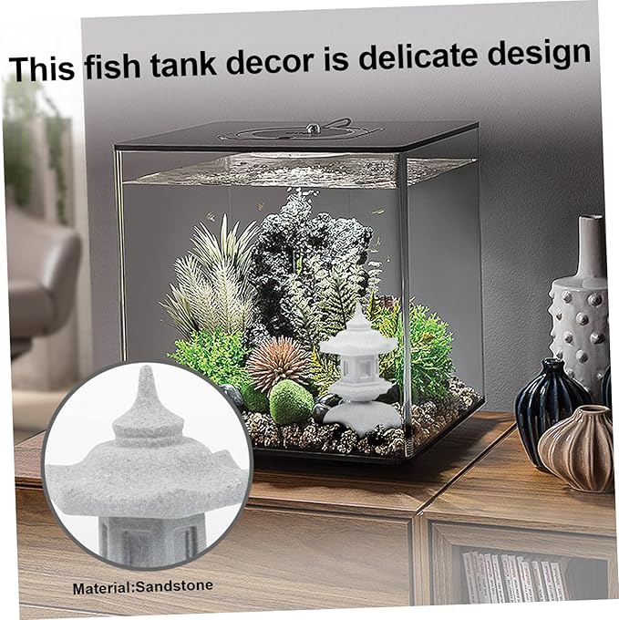 Stone Lamp Shape Aquarium Ornament 3.62X1.96X1.85In Fish Tank Decoration Micro Landscape Decor for Bonsai Garden and Aquatic Pets