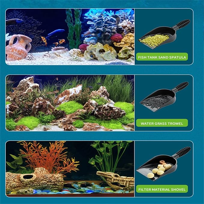 Multipurpose Aquarium Sand Shovel for Fish Tank & Litter, Detachable Extendable PVC with Drain Mesh for Aquarium Scaping Pet