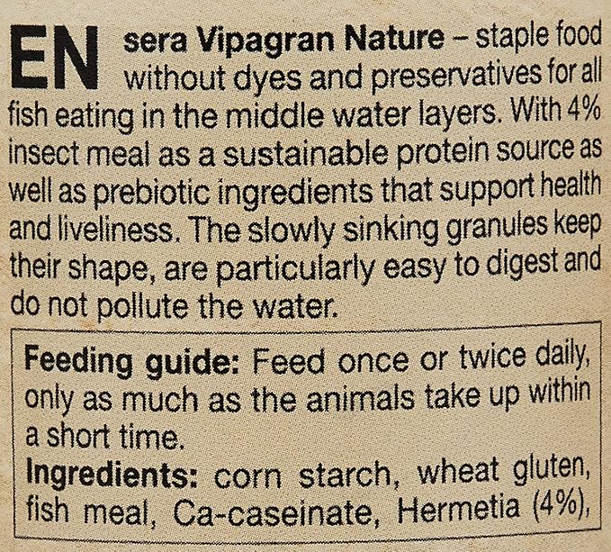 sera Vipagran 250 ml | Small Fish Food for Freshwater Fish | Fish Food Pellets for Middle Zone Feeders | Slowly Sinking Pond Fish Food | Soft Fish Pellets | Complete Feed Granules