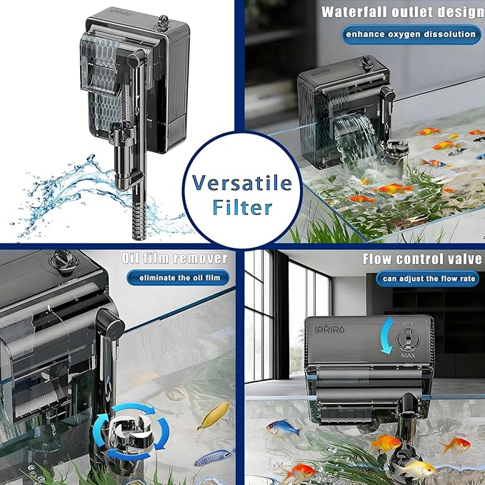 Glass Aquarium Starter Kits 1.5 Gallon Small Fish Tank, Betta Fish Tank for Home Office Deco, with LED Light, Power Filter, 4mm Glass, Black