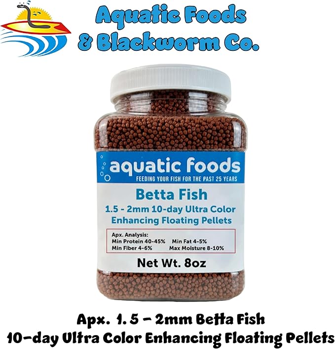 Betta Fish Ultra Red Color Enhancing 1.5mm-2mm Floating Pellets. Color Enhancing in 10-Days for Juvenile and Adult Bettas…8oz Small Jar