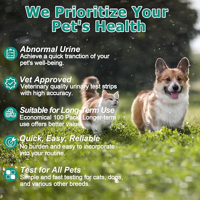 Urine Test Strips for Dogs Cats - 100 Counts Urinalysis Test Strips for Pets 3 in 1 Testing UTI Leukocytes pH Nitrite and More Dog Cat UTI Test Kit for Pets