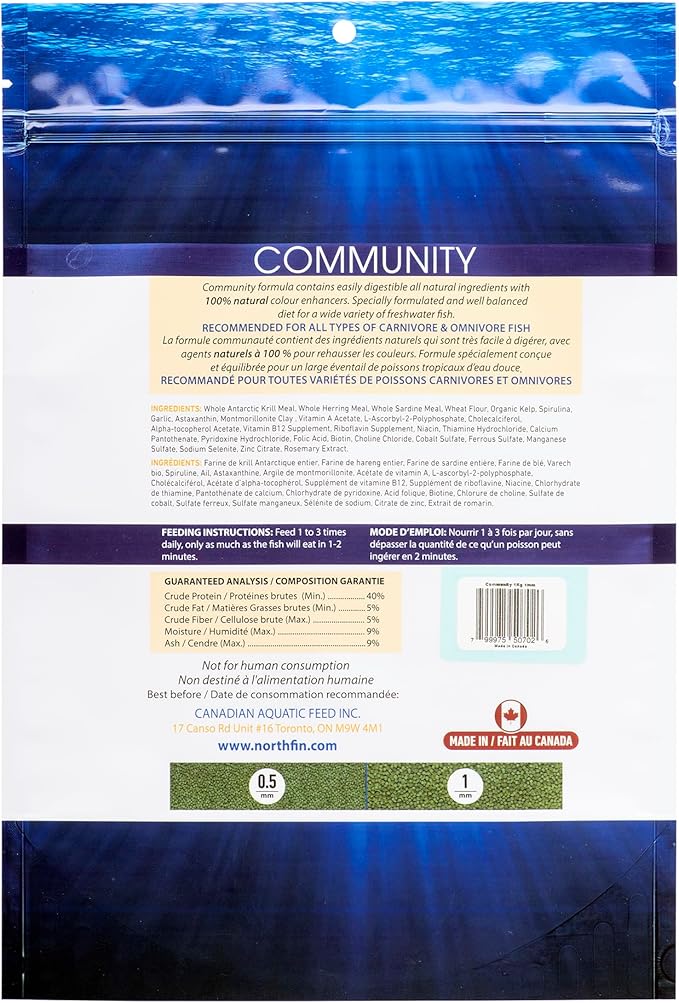 Northfin Fish Food Community Formula Slow Sinking Pellets (1mm 1kg)