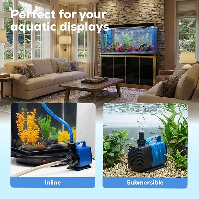 Aqua Dream 977 GPH Amphibious Water Pump - 85W Submersible or Inline External Pump with Corrosion Resistant Ceramic Shaft, 11.8ft Max Lift for Aquariums, Ponds, and Hydroponics - 5 Pcs