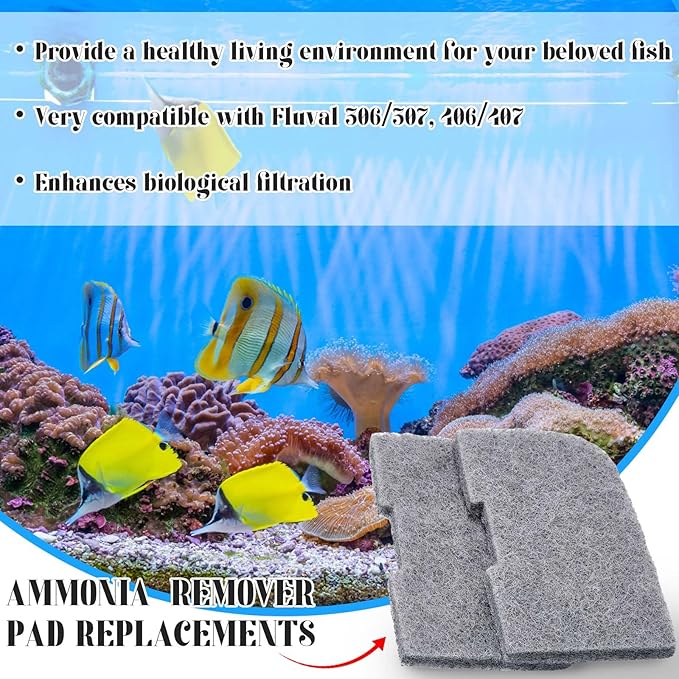 Threlaco 30 Pcs Ammonia Remover Pad Compatible with 306/307/406/407 Aquarium Canister Filter Media Ammonia Reducer for Fish Tank Replacement Parts Accessories
