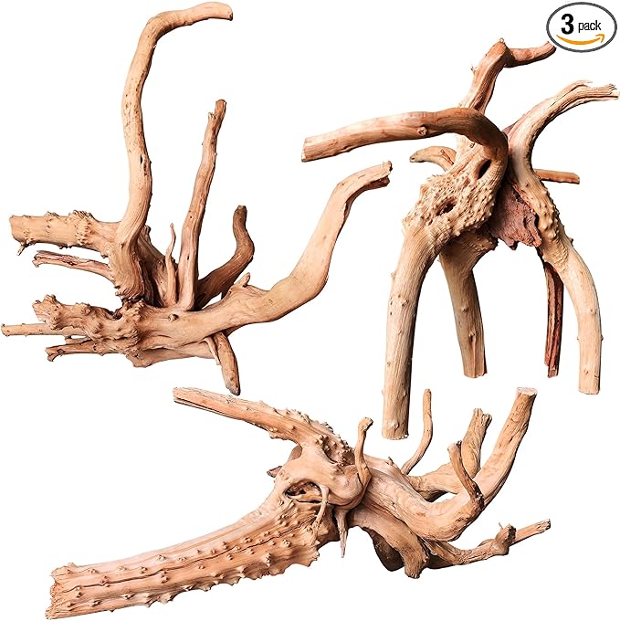 majoywoo Natural Driftwood for Aquarium Decor Fish Tank Decorations, Assorted Spider Wood Branch 7-11" 3 Pcs, Reptile Decor
