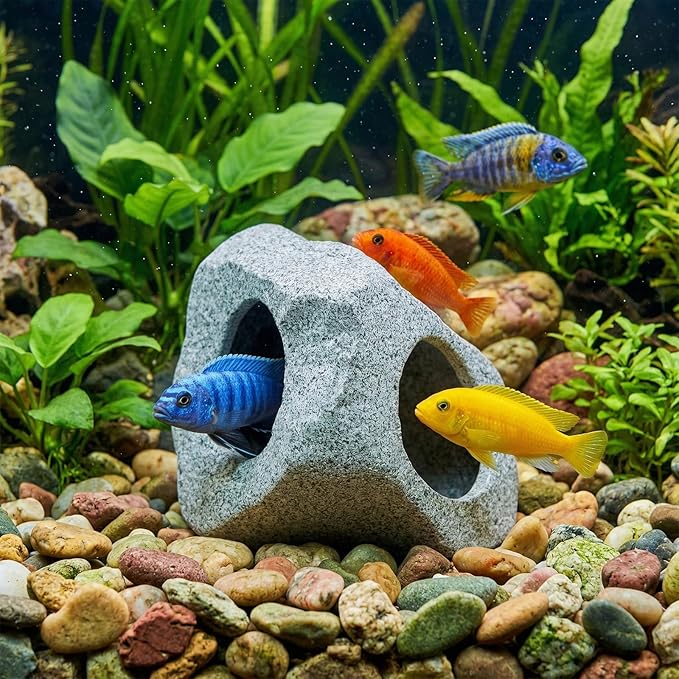 Premium Beta Fish Tank Decor, Beta Fish Tank Decorations, Betta Fish Tank Accessories, Fish Rocks Hiding, Playing, Resting Spots - Avoid Aggressive Behavior (Alien)