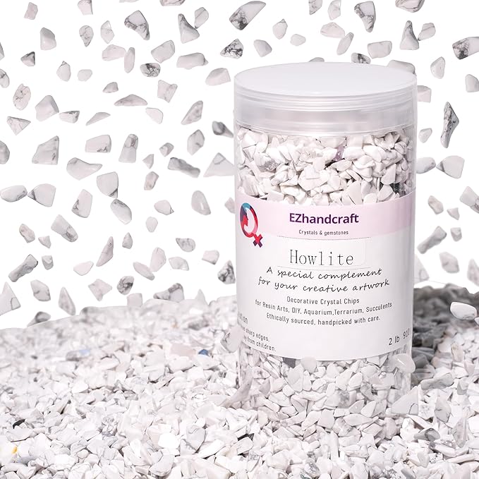 Howlite Crystal Chips 2lbs (2400+ Pieces) – 5-8mm Natural Polished Healing Stones for Plants, Aquarium, Crafts, DIY Decor & Gifts