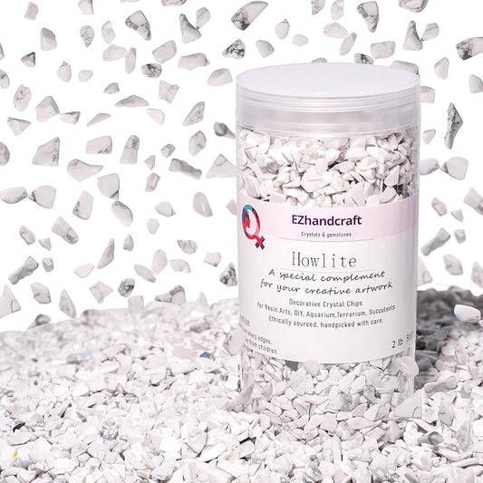 Howlite Crystal Chips 2lbs (2400+ Pieces) – 5-8mm Natural Polished Healing Stones for Plants, Aquarium, Crafts, DIY Decor & Gifts