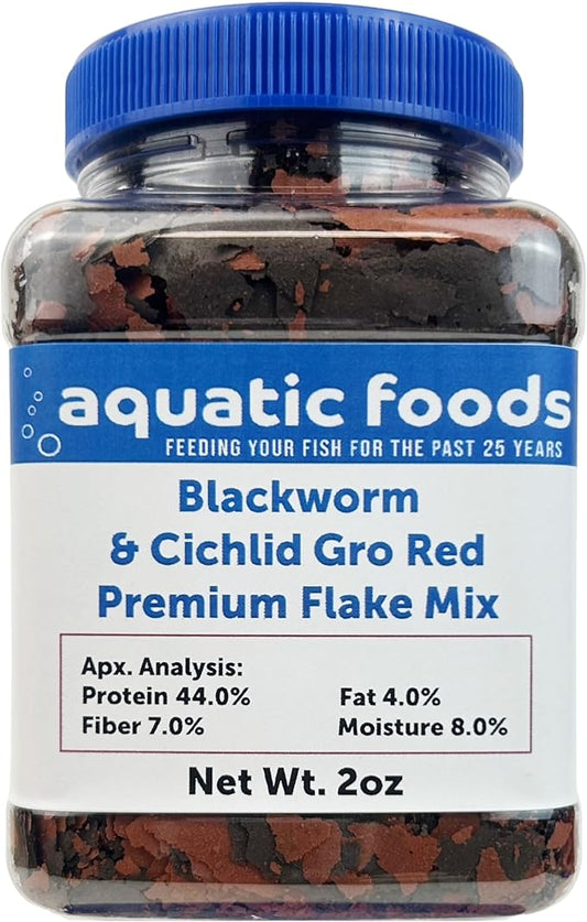 California Blackworm & Cichlid Color Red Premium Flakes for Discus, Cichlids All Community Tropical Fish Also Pellet Mix, Wafer Mix Included…2oz Jar