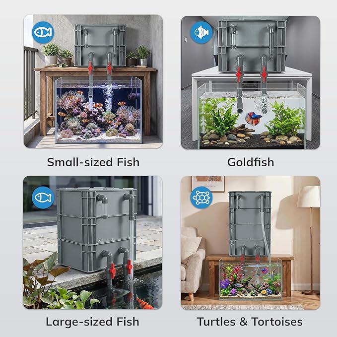 4-Stage High Capacity Aquarium Filter System for Tanks up to 185 Gallons, Professional Multi-Layer Biological & Mechanical Trickle Filter Box for Turtles, Goldfish, and Ponds