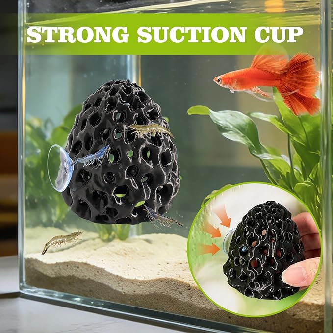 Shrimp Dome Hide, Shrimp Hides for Aquarium, Betta Fish Hideout with Suction Cup, Betta Habitat Tank Ornament Accessories, Aquarium Decor for Small Fish Guppy Hiding Resting (Black)