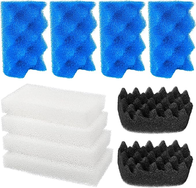 10 Pack Bio Foam Compatible with Fluval 106 & 107 Canister Filter, Filter Sponge Replacement Aquarium Filter Media for Biological Filtration, Including Blue White Black Filter Media Replacement Kit