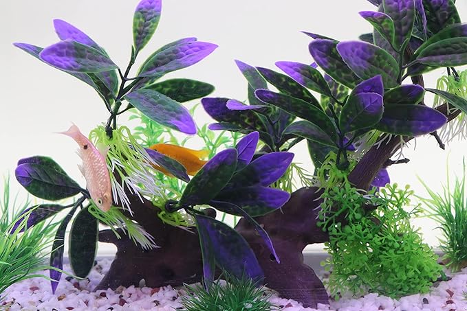 AQUA KT Aquarium Landscape Simulation Artificial Plant Purple, Plastic Plant for Fish Tank Decoration, Aquatic Water Plant, Fish Bowl Ornament