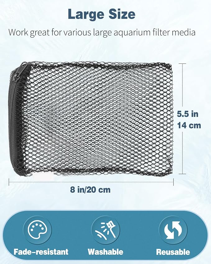 Pawfly 8 Pcs Aquarium Filter Media Bags, Fish Tank Coarse Mesh Bag with Plastic Zipper Soft Aquarium Mesh Bag for Activated Carbon, Bio Filter Balls, Filter Stones, Ceramic Rings(8" x 5.5")