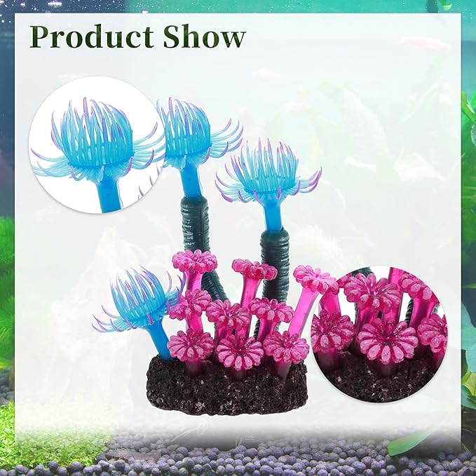 Aquarium Coral, Luminous Fish Tank Ornaments, Silicone Aquarium Plants, Fish Tank Coral, Fake Coral for Fish Landscape Decoration Aquarium Ornaments, Blue Deep Purple