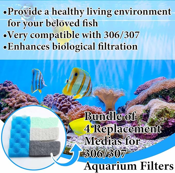 Threlaco 40 Pcs Replacement Filter Media Kit Compatible with Fluval 306/307, Aquarium Filters Set Including 4 Biological Foams, 36 Ammonia/Phosphate/Nitrite Remover