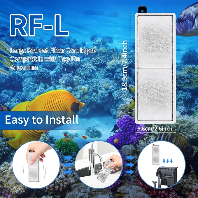 12 Pack RF-L Large Retreat Filter Cartridges Compatible with Aquarium,Remplacement Aquarium Carbon Cartridge