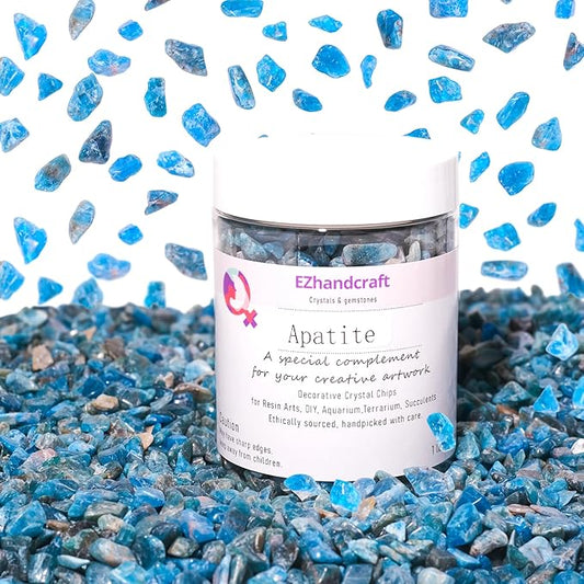 Apatite Crystal Chips 1lb (900+ Pieces) – 5-8mm Natural Blue-Green Gemstones for Aquarium Gravel, Terrarium Decor, Plant Drainage, Jewelry Making & Spiritual Gifts