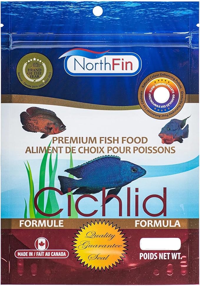 Northfin Cichlid Formula Fish Food – Slow Sinking Pellets for Cichlids (1mm, 250g) | Premium High-Protein, All-Natural Cichlid Diet to Enhance Color & Growth – No Fillers, No Hormones, Made in Canada
