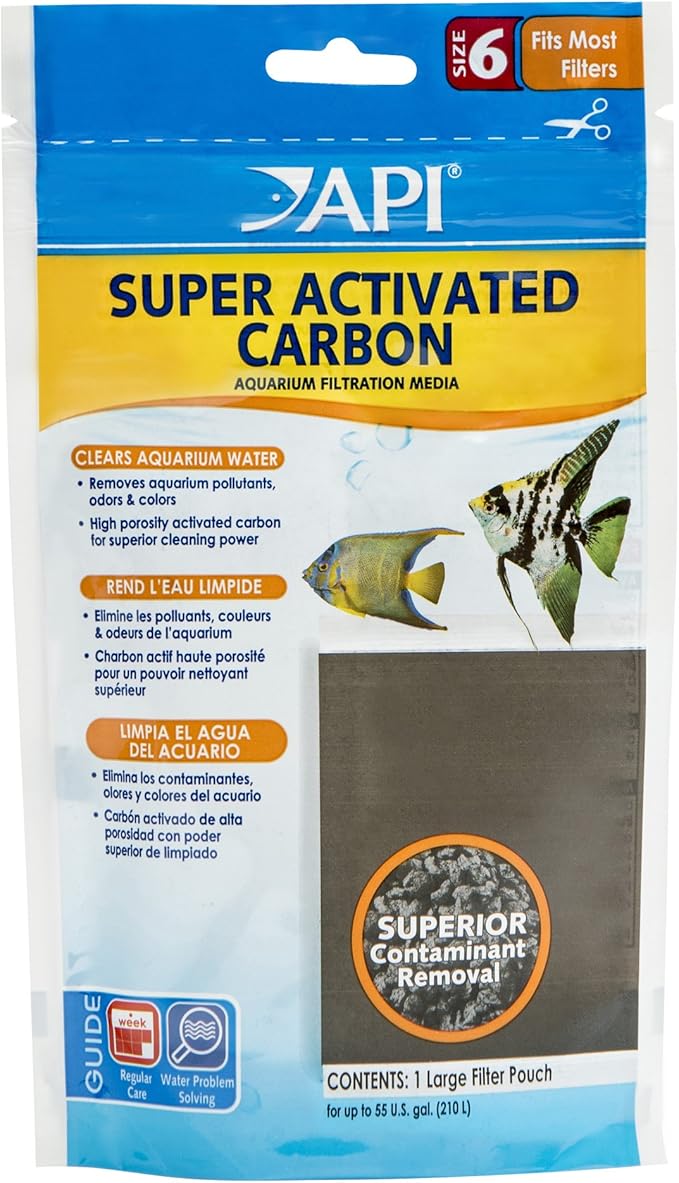 API SUPER ACTIVATED CARBON Aquarium Canister Filter Filtration Pouch 1-Count, White (729A)