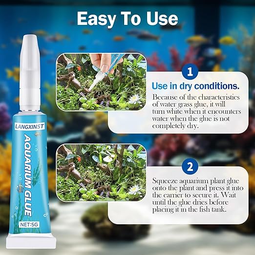 Aquarium Glue Fish Safety, Clear Reef Glue Gel for Plants, Moss, Coral, Rocks, Stone, and Wood, Freshwater and Saltwater Aquascape