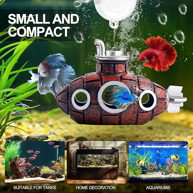 CousDUoBe New Upgrade Floating Fish Tank Decoration, Cute Retro Submarine Set and Floating Diver,Three Float Balls, Aquarium Decorations Resinous Betta Fish Tank Accessories