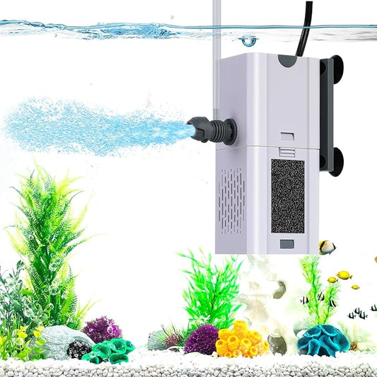 132 GPH 4-in-1 Aquarium Filter, 10-40 Gallon Fish Tank Filters Filtration and Oxygenation, Filter for Fish Tank with Biochemical Cotton, Multi-Functional Turtle Tank Filter(7 W)