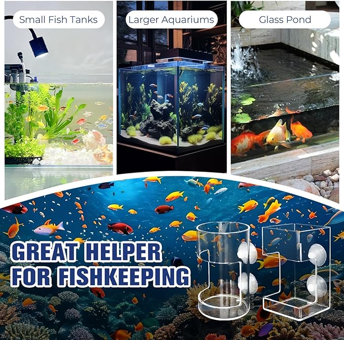 Fish Feeder for Aquarium, Acrylic Fishs Feeding Tube Ring with Suction Cup, No Mess Feeder Dish Accessories, Turtle Shrimp Fishs Tank Stand for Fish Tank,Preventing Food Scattering (Square)