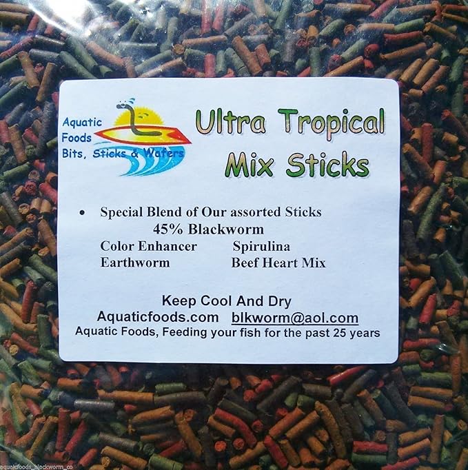 Ultra Tropical 7-Type Mixed Sinking Sticks 1/8" x 7/16", Plecos, Snails, Shrimp, Catfish, Discus, Cichlids, Flowerhorn, Red Parrots, All Tropical Fish…1/8-lb